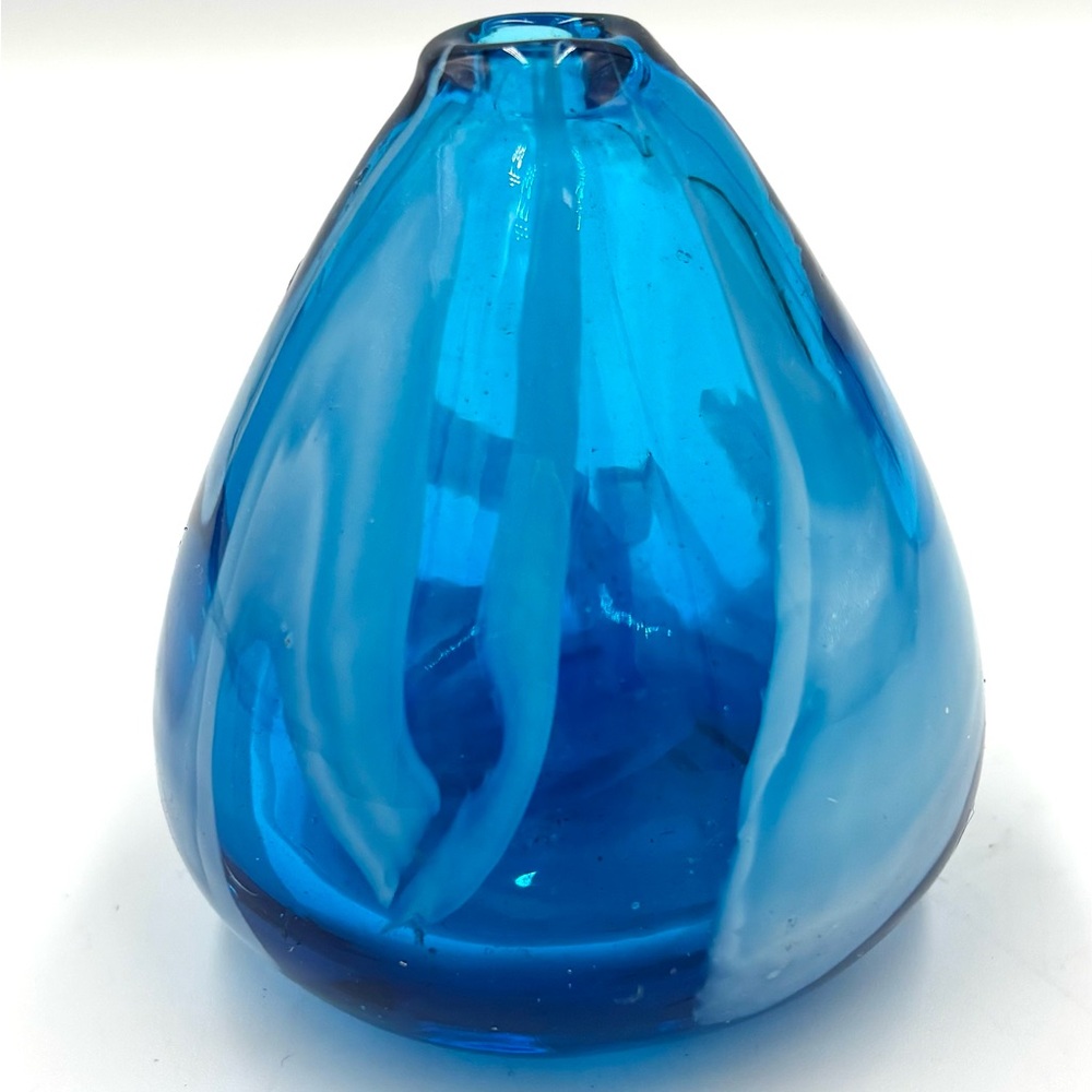 Cobalt Blue Art Glass Swirl Bud Vase
